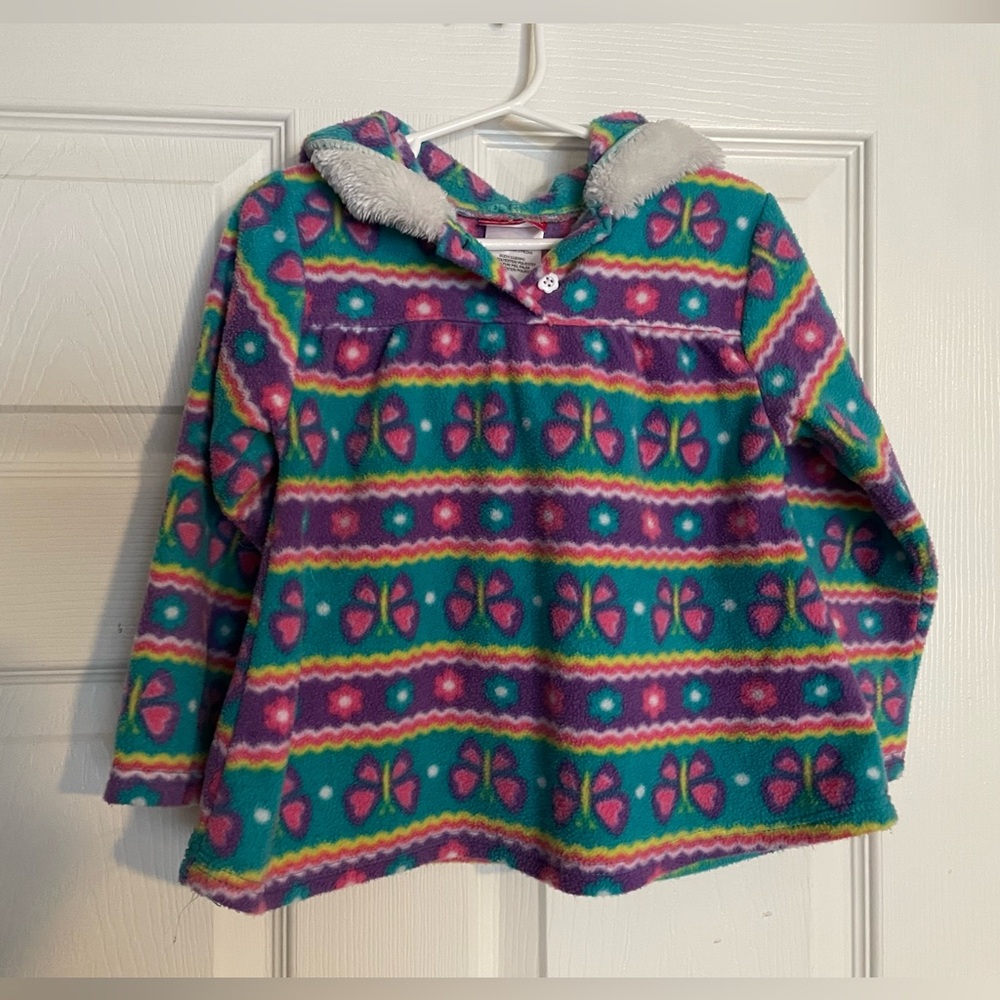Vintage Penny M Colorful Butterfly Patterned Fleece Hooded Jacket Girls Size 3T